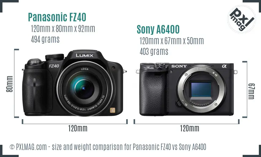 Panasonic FZ40 vs Sony A6400 size comparison