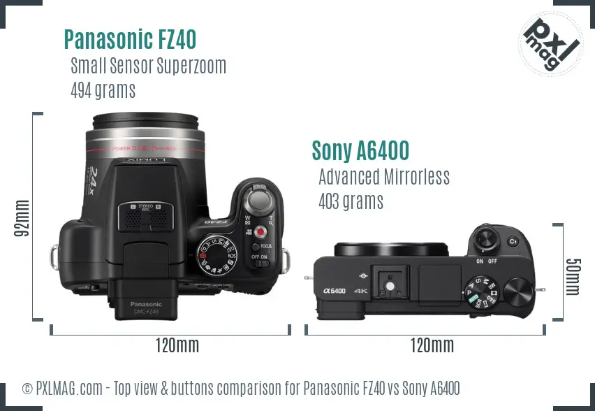 Panasonic FZ40 vs Sony A6400 top view buttons comparison