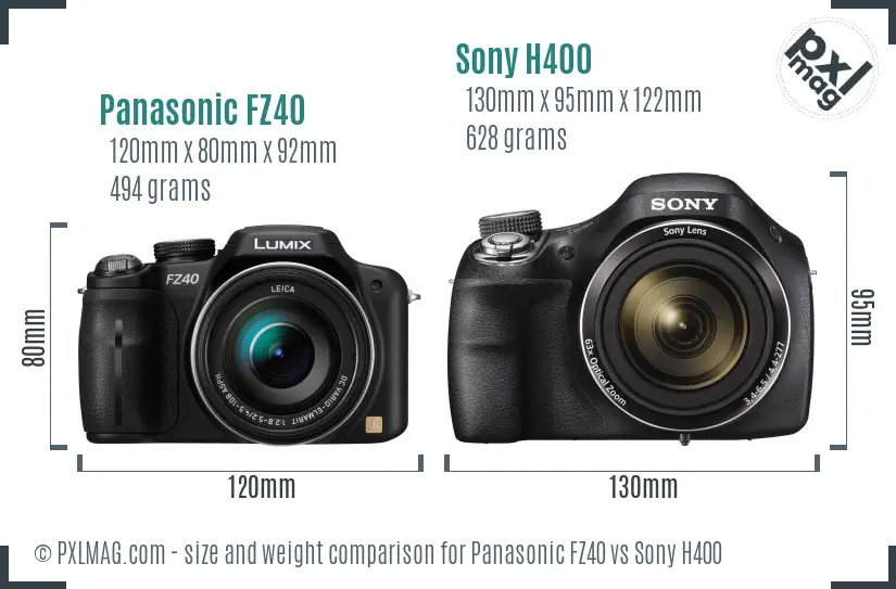 Panasonic FZ40 vs Sony H400 size comparison