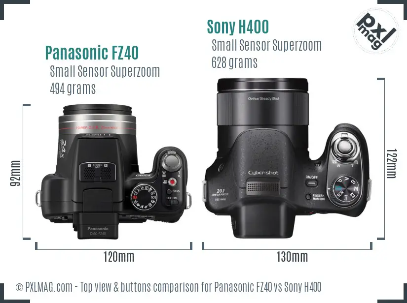 Panasonic FZ40 vs Sony H400 top view buttons comparison