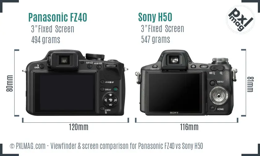 Panasonic FZ40 vs Sony H50 Screen and Viewfinder comparison