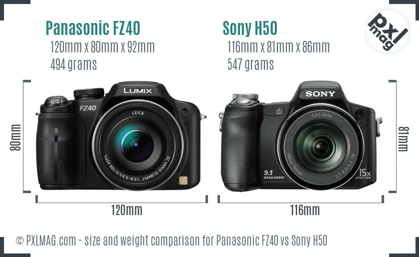 Panasonic FZ40 vs Sony H50 size comparison