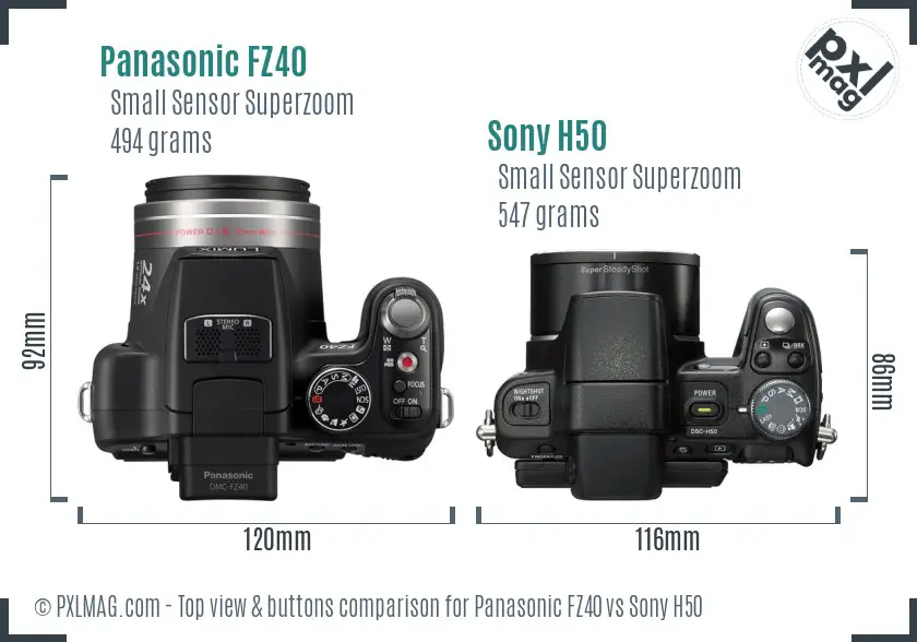 Panasonic FZ40 vs Sony H50 top view buttons comparison