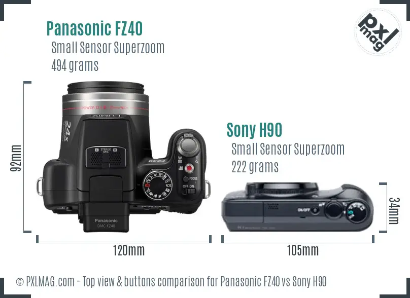 Panasonic FZ40 vs Sony H90 top view buttons comparison Panasonic FZ40 vs Sony H90 top view buttons comparison