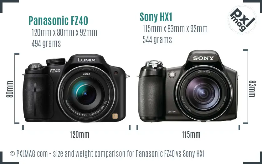Panasonic FZ40 vs Sony HX1 size comparison