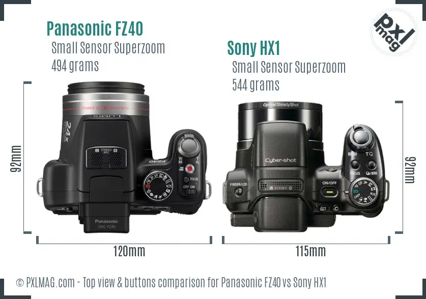 Panasonic FZ40 vs Sony HX1 top view buttons comparison