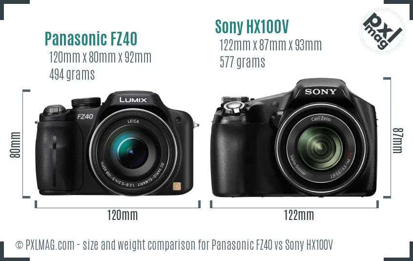 Panasonic FZ40 vs Sony HX100V size comparison