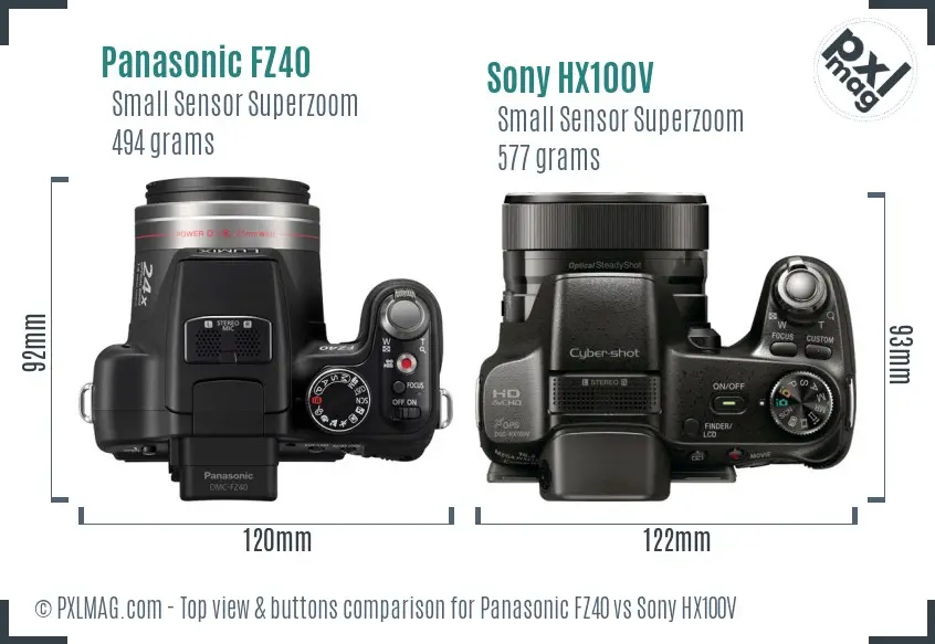 Panasonic FZ40 vs Sony HX100V top view buttons comparison