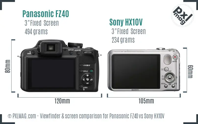 Panasonic FZ40 vs Sony HX10V Screen and Viewfinder comparison