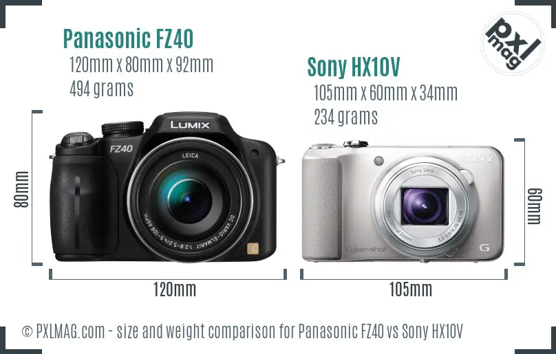 Panasonic FZ40 vs Sony HX10V size comparison