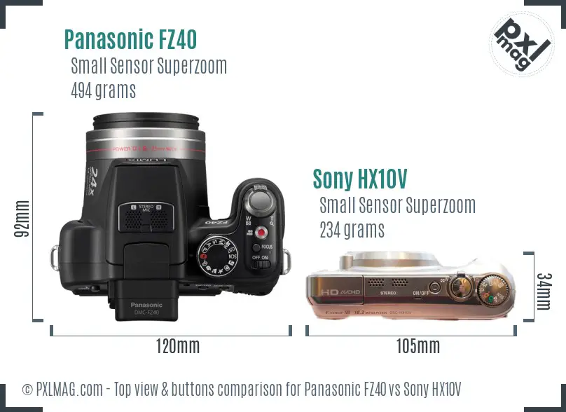 Panasonic FZ40 vs Sony HX10V top view buttons comparison