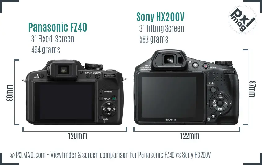 Panasonic FZ40 vs Sony HX200V Screen and Viewfinder comparison