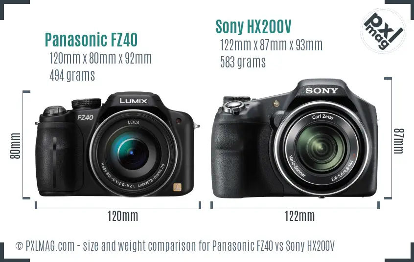 Panasonic FZ40 vs Sony HX200V size comparison