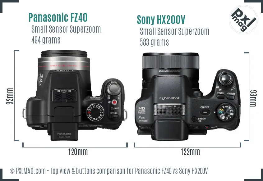 Panasonic FZ40 vs Sony HX200V top view buttons comparison