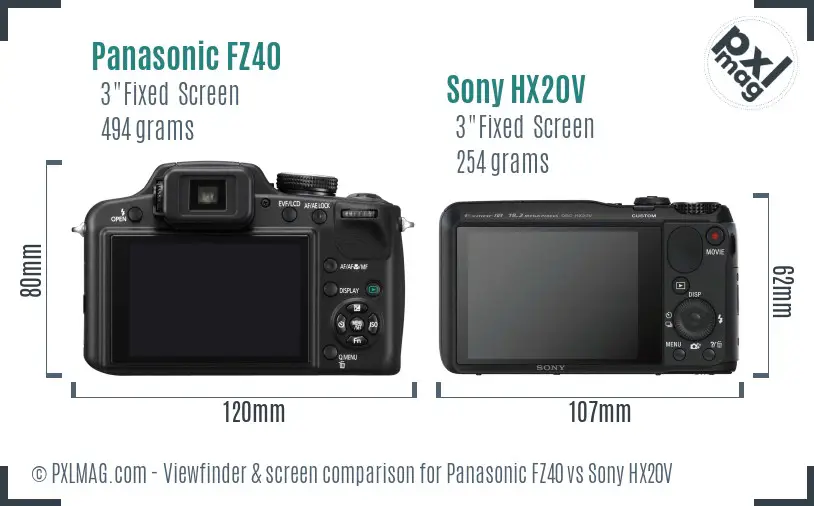 Panasonic FZ40 vs Sony HX20V Screen and Viewfinder comparison