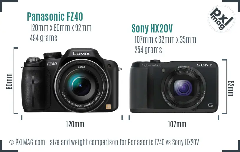 Panasonic FZ40 vs Sony HX20V size comparison