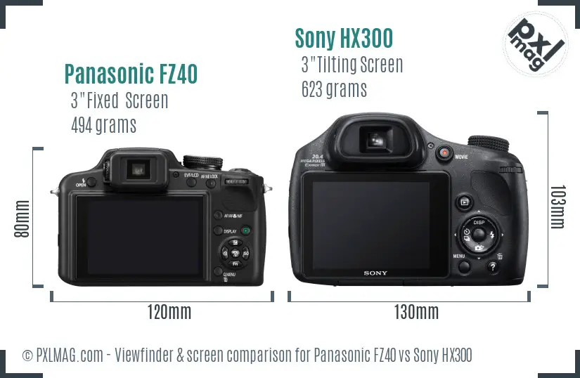 Panasonic FZ40 vs Sony HX300 Screen and Viewfinder comparison