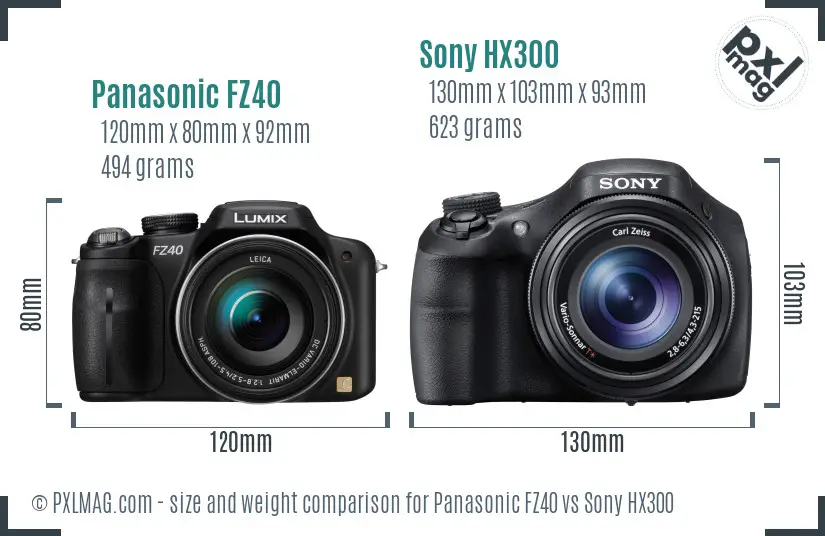 Panasonic FZ40 vs Sony HX300 size comparison