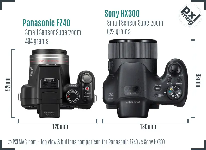 Panasonic FZ40 vs Sony HX300 top view buttons comparison