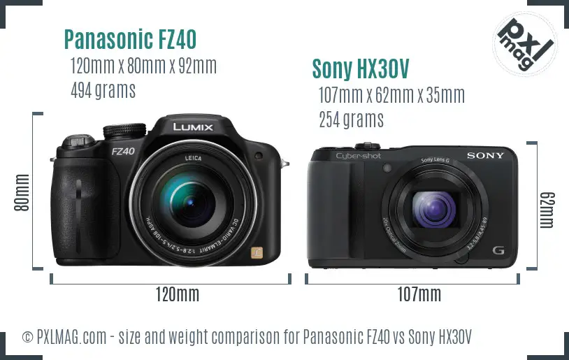 Panasonic FZ40 vs Sony HX30V size comparison