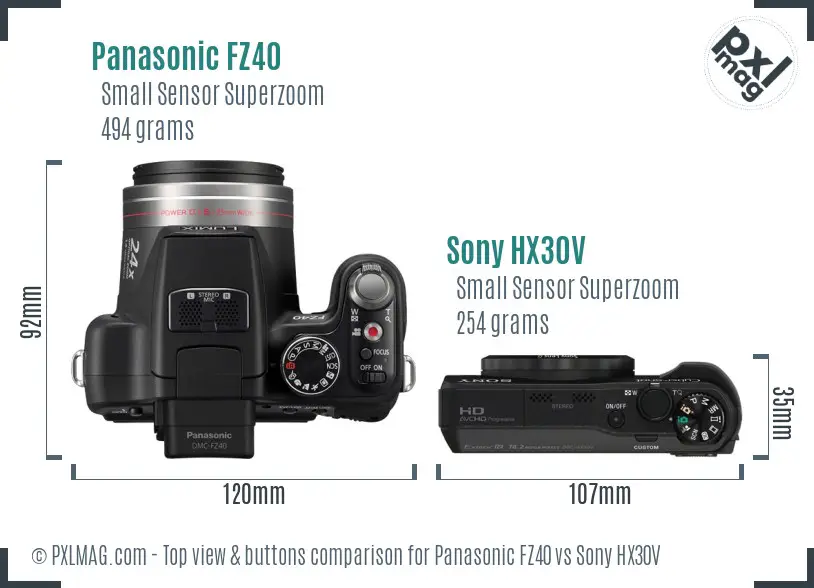 Panasonic FZ40 vs Sony HX30V top view buttons comparison