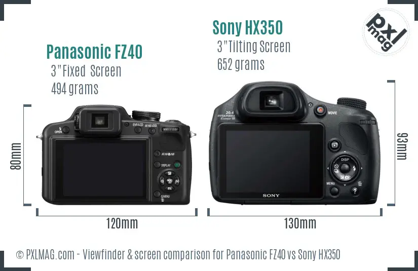 Panasonic FZ40 vs Sony HX350 Screen and Viewfinder comparison