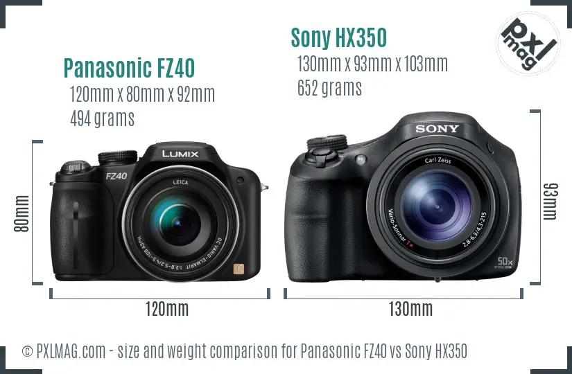 Panasonic FZ40 vs Sony HX350 size comparison