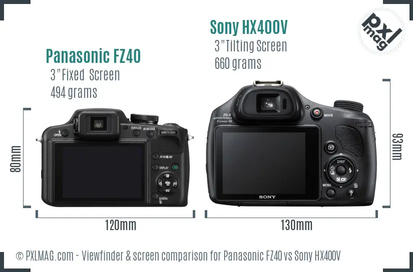 Panasonic FZ40 vs Sony HX400V Screen and Viewfinder comparison
