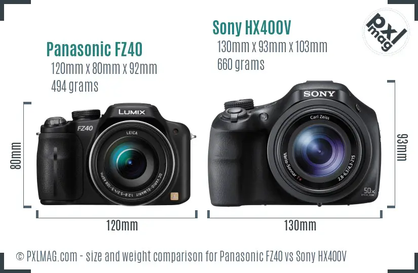 Panasonic FZ40 vs Sony HX400V size comparison