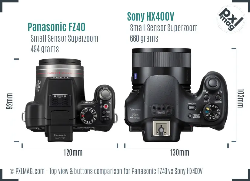 Panasonic FZ40 vs Sony HX400V top view buttons comparison