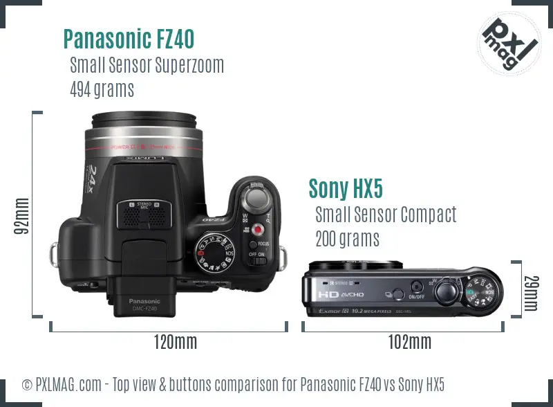 Panasonic FZ40 vs Sony HX5 top view buttons comparison