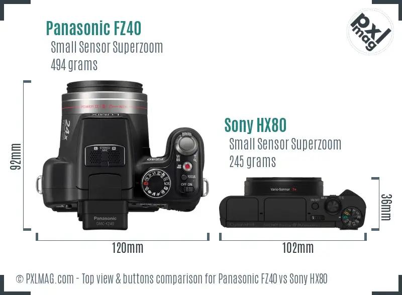 Panasonic FZ40 vs Sony HX80 top view buttons comparison