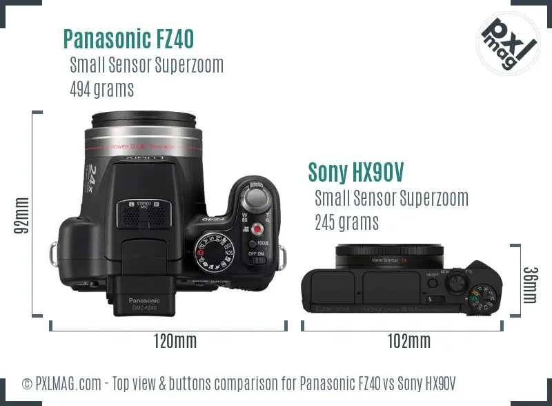 Panasonic FZ40 vs Sony HX90V top view buttons comparison