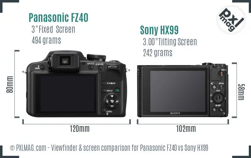 Panasonic FZ40 vs Sony HX99 Screen and Viewfinder comparison