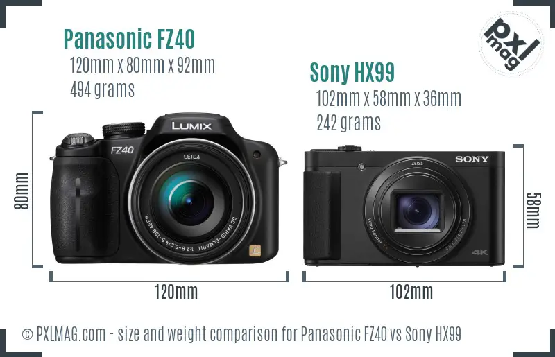 Panasonic FZ40 vs Sony HX99 size comparison