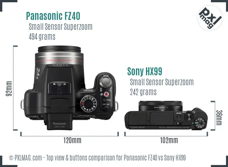 Panasonic FZ40 vs Sony HX99 top view buttons comparison