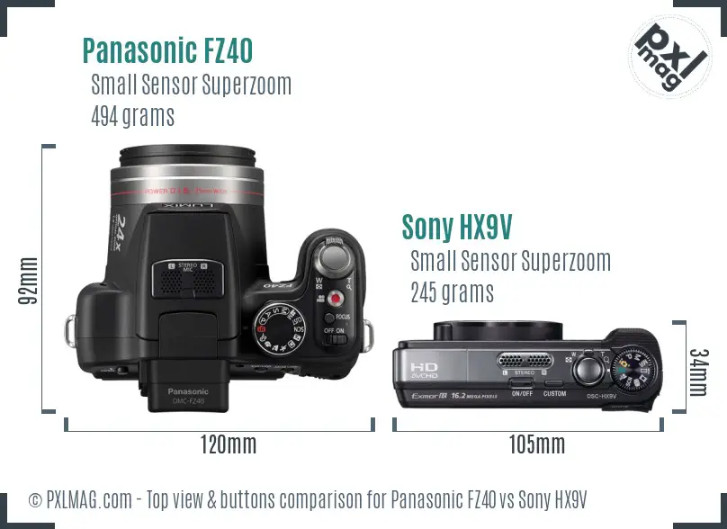 Panasonic FZ40 vs Sony HX9V top view buttons comparison