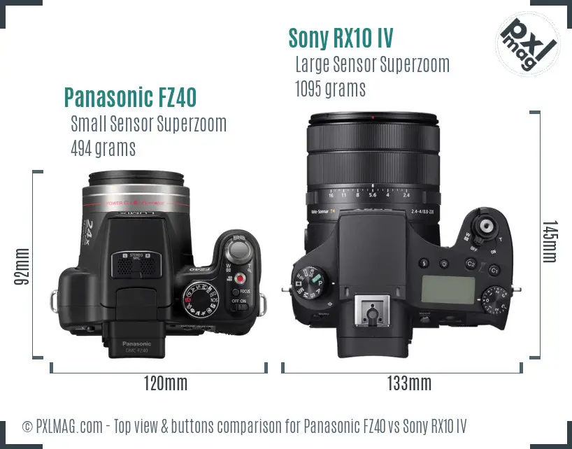 Panasonic FZ40 vs Sony RX10 IV top view buttons comparison