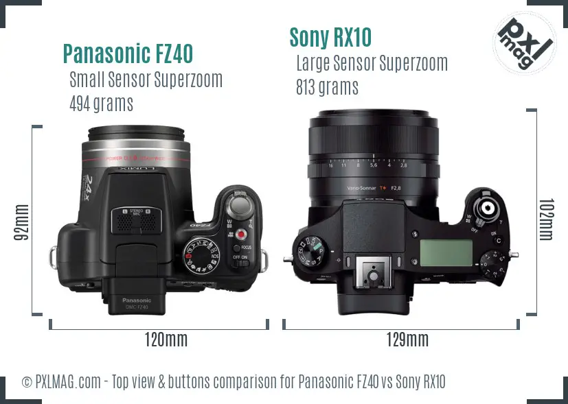 Panasonic FZ40 vs Sony RX10 top view buttons comparison