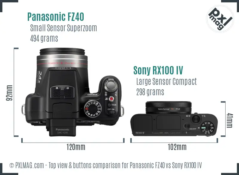 Panasonic FZ40 vs Sony RX100 IV top view buttons comparison Panasonic FZ40 vs Sony RX100 IV top view buttons comparison