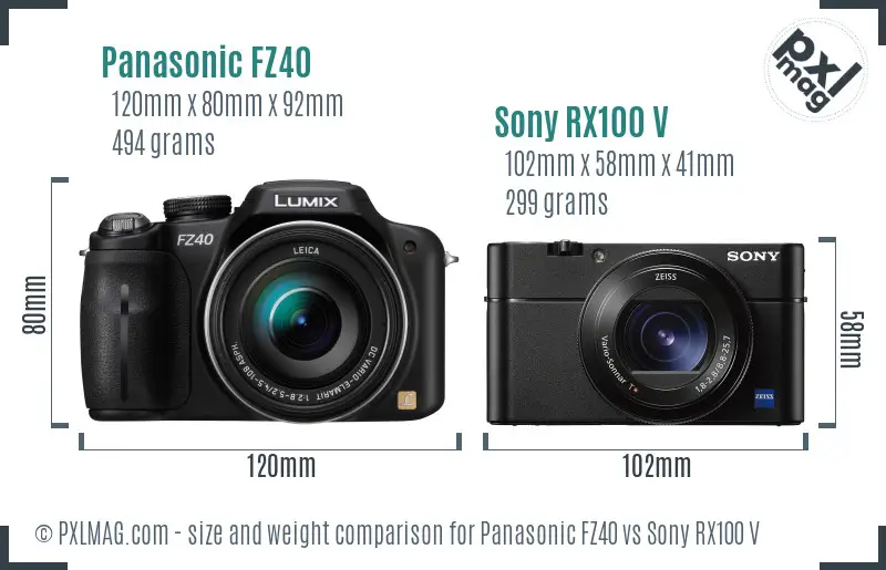 Panasonic FZ40 vs Sony RX100 V size comparison
