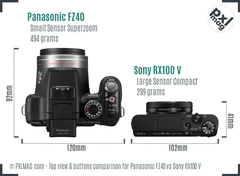 Panasonic FZ40 vs Sony RX100 V top view buttons comparison