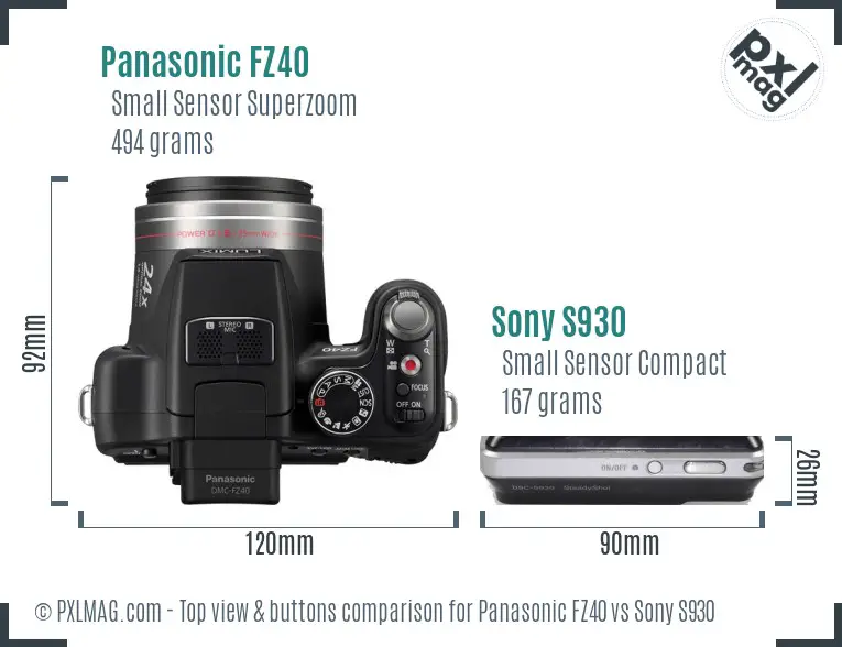 Panasonic FZ40 vs Sony S930 top view buttons comparison Panasonic FZ40 vs Sony S930 top view buttons comparison