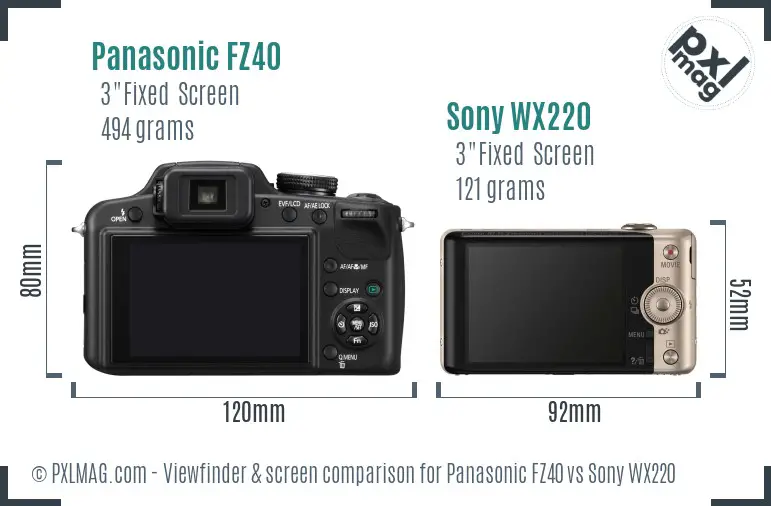 Panasonic FZ40 vs Sony WX220 Screen and Viewfinder comparison Panasonic FZ40 vs Sony WX220 Screen and Viewfinder comparison