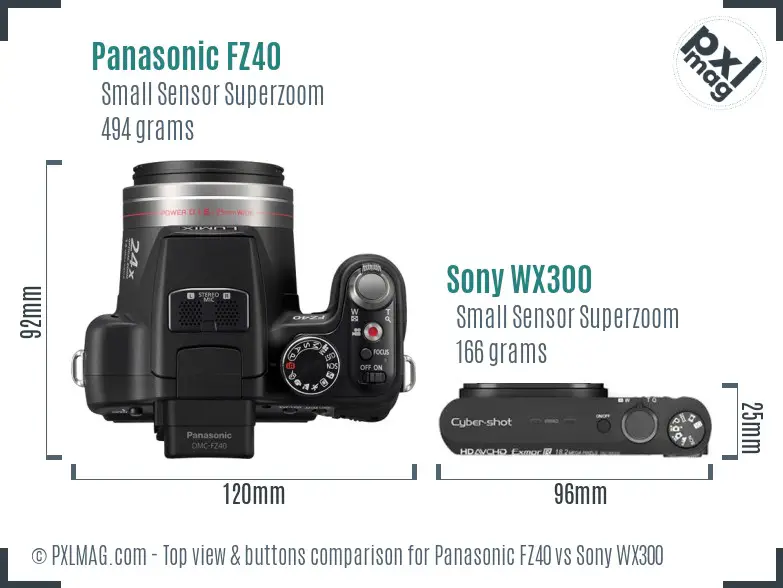 Panasonic FZ40 vs Sony WX300 top view buttons comparison