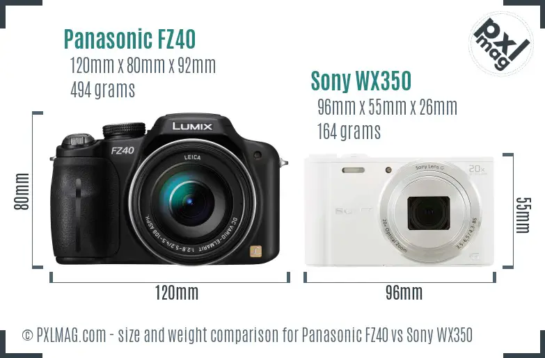 Panasonic FZ40 vs Sony WX350 size comparison