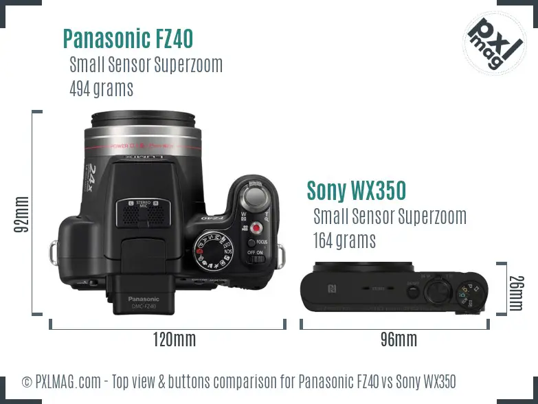 Panasonic FZ40 vs Sony WX350 top view buttons comparison