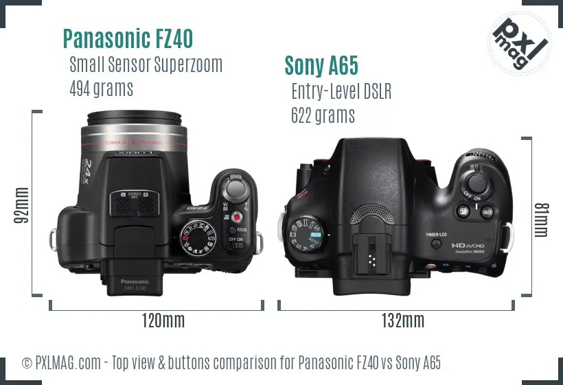 Panasonic FZ40 vs Sony A65 top view buttons comparison