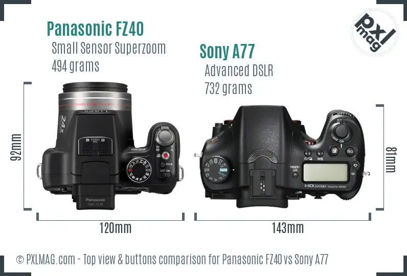 Panasonic FZ40 vs Sony A77 top view buttons comparison