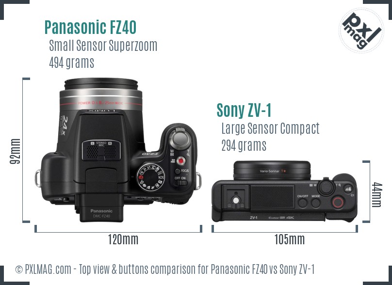 Panasonic FZ40 vs Sony ZV-1 top view buttons comparison